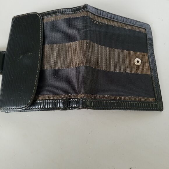 Fendi Vintage Pequin Wallet Canvas Leather Wallet Black Purse Bifold Compact - Picture 9 of 16